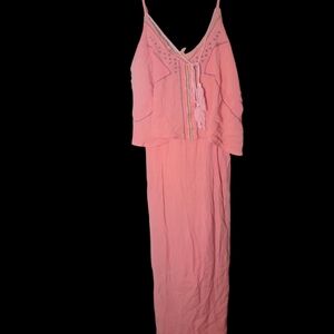 NWOT Women's Boho Coral Embroidered Sleeveless Summer Maxi Sundress, L/XL